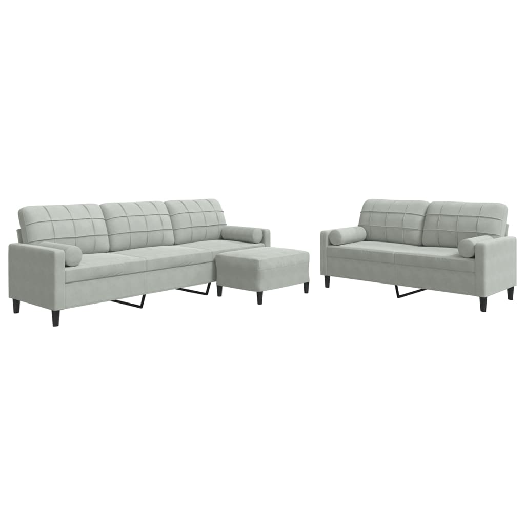 Set di Divani 3 pz con Cuscini e Rinforzi Grigio Chiaro Velluto