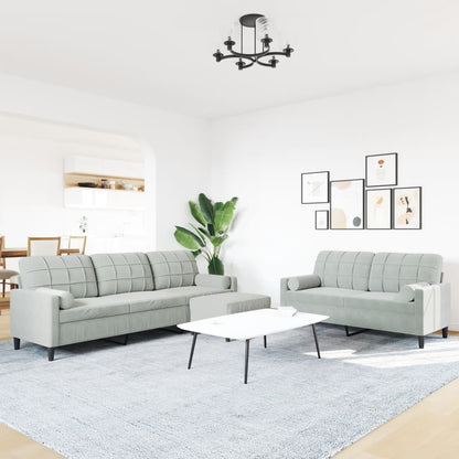 Set di Divani 3 pz con Cuscini e Rinforzi Grigio Chiaro Velluto