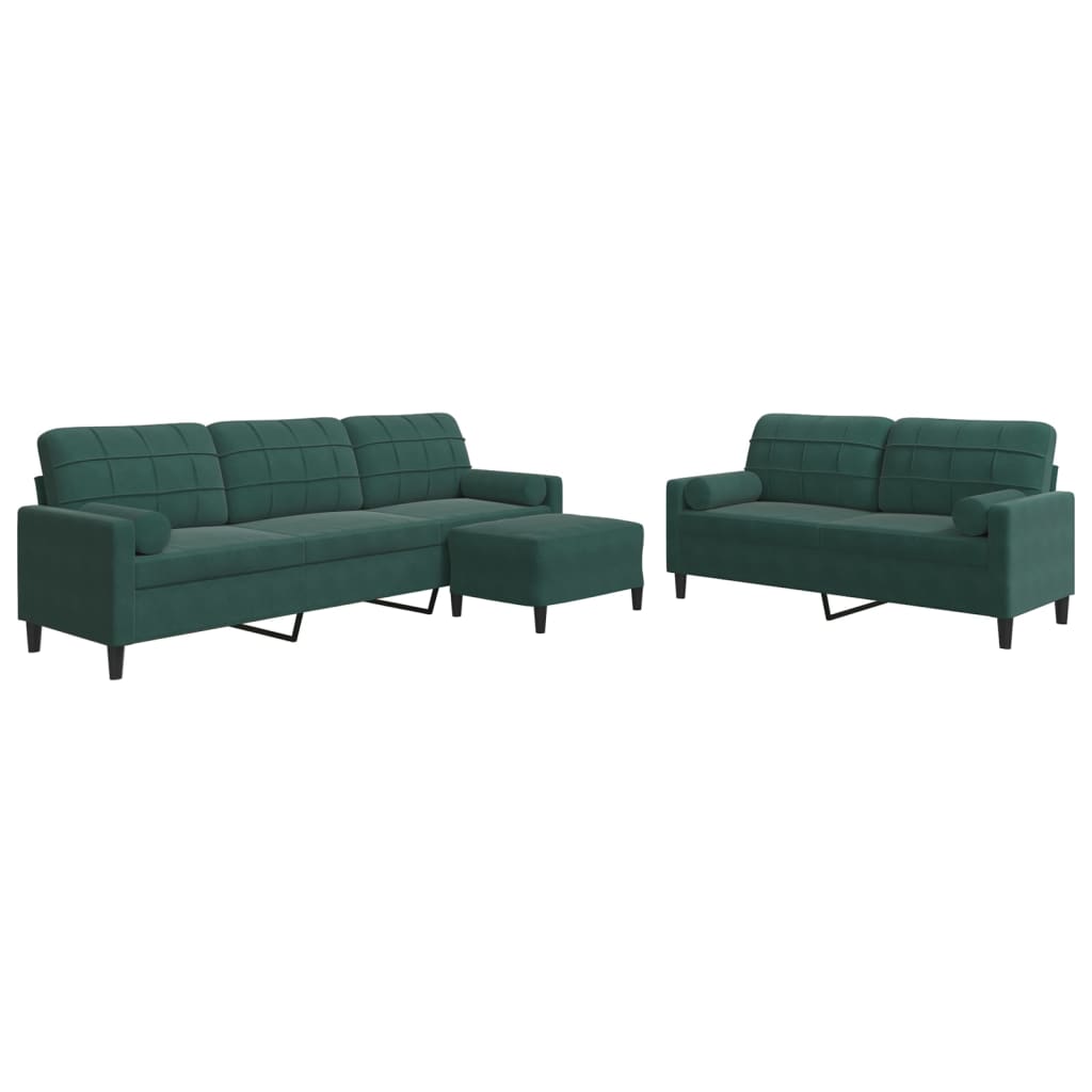 Set di Divani 3 pz con Cuscini e Rinforzi Verde scuro Velluto