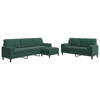 Set di Divani 3 pz con Cuscini e Rinforzi Verde scuro Velluto