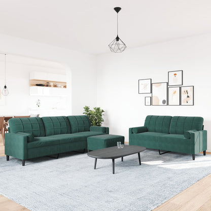 Set di Divani 3 pz con Cuscini e Rinforzi Verde scuro Velluto