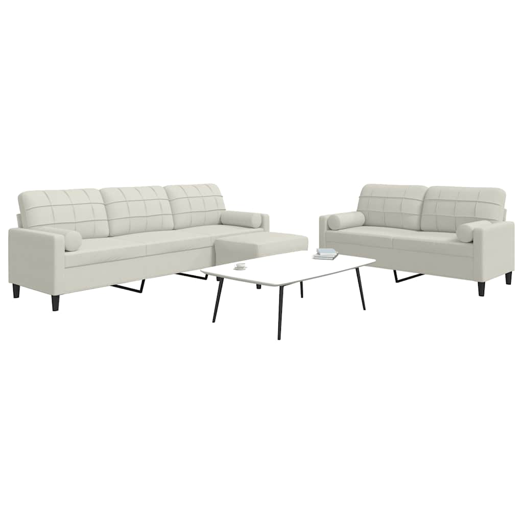 Set di Divani 3 pz con Cuscini e Rinforzi Crema in Velluto
