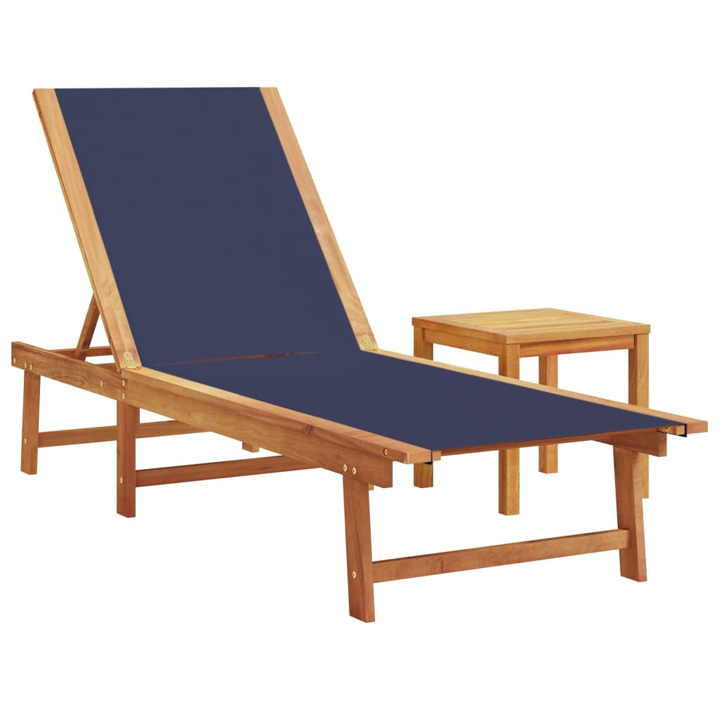 Lettini Prendisole 2 pz con Tavolo Blu Legno Acacia e Textilene