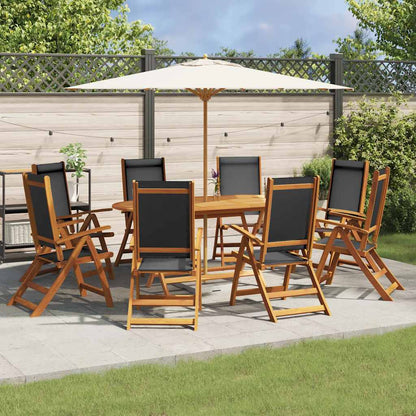Set Pranzo da Giardino 9pz Legno Massello di Acacia e Textilene