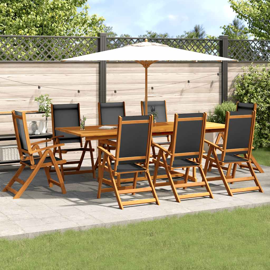 Set Pranzo da Giardino 9pz Legno Massello di Acacia e Textilene