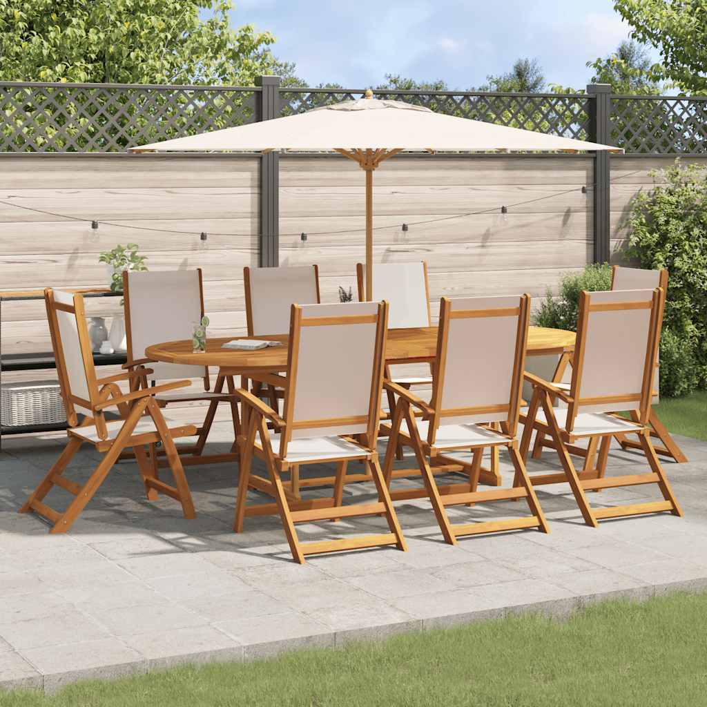 Set Pranzo da Giardino 9pz Legno Massello di Acacia e Textilene