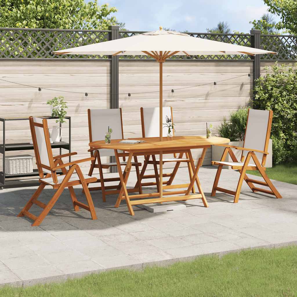Set Pranzo da Giardino 5pz Legno Massello di Acacia e Textilene