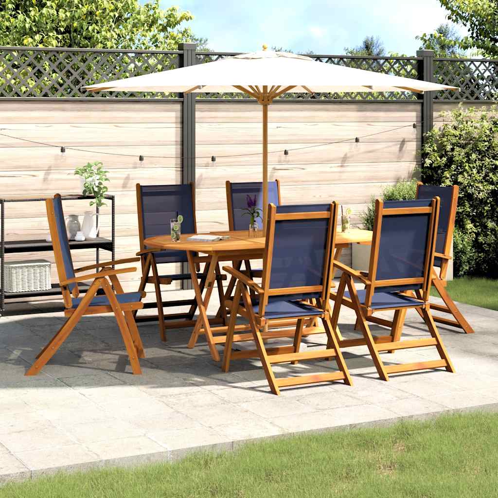 Set Pranzo da Giardino 7pz Legno Massello di Acacia e Textilene