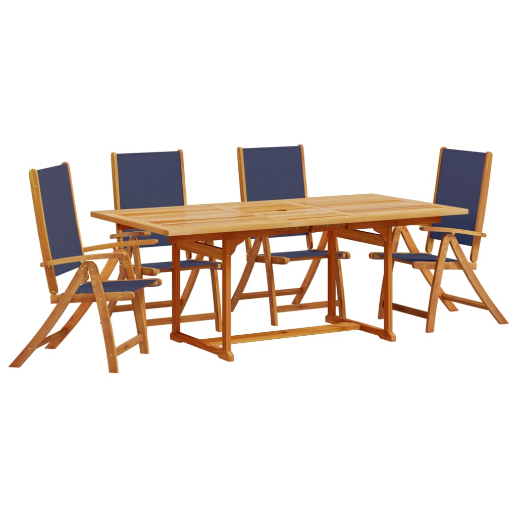 Set Pranzo da Giardino 5pz Legno Massello di Acacia e Textilene