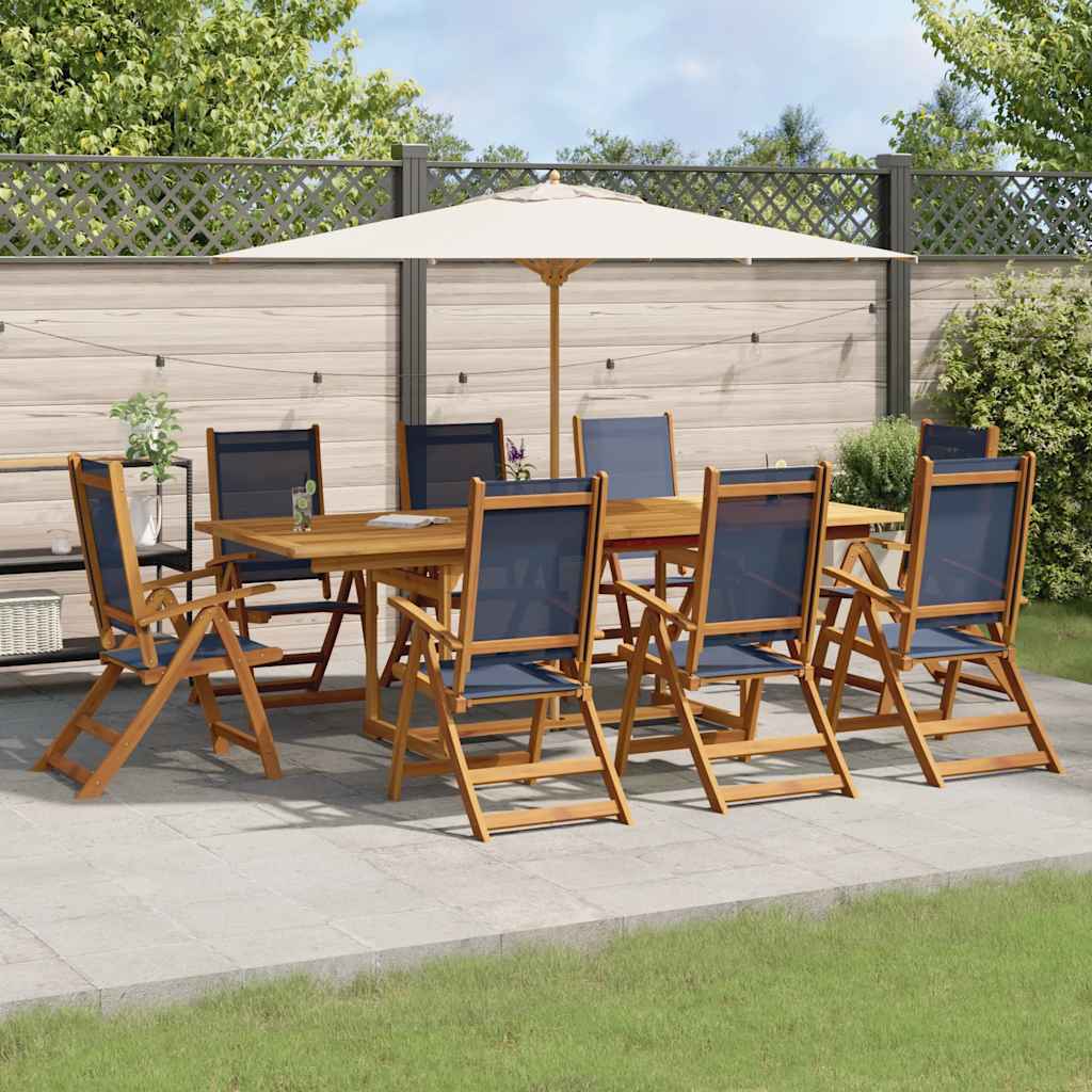 Set Pranzo da Giardino 9pz Legno Massello di Acacia e Textilene