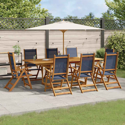Set Pranzo da Giardino 9pz Legno Massello di Acacia e Textilene