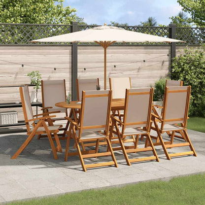 Set Pranzo da Giardino 9pz Legno Massello di Acacia e Textilene
