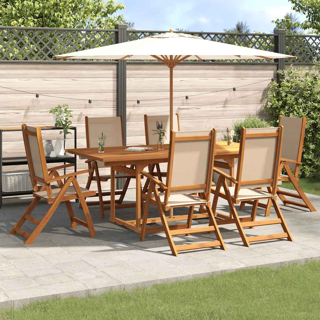Set Pranzo da Giardino 7pz Legno Massello di Acacia e Textilene