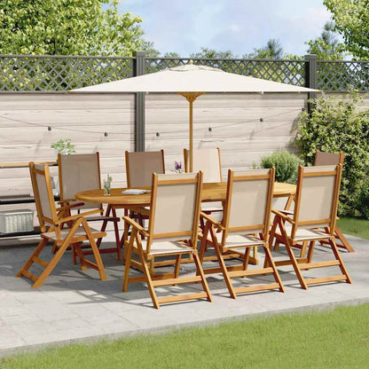 Set Pranzo da Giardino 9pz Legno Massello di Acacia e Textilene