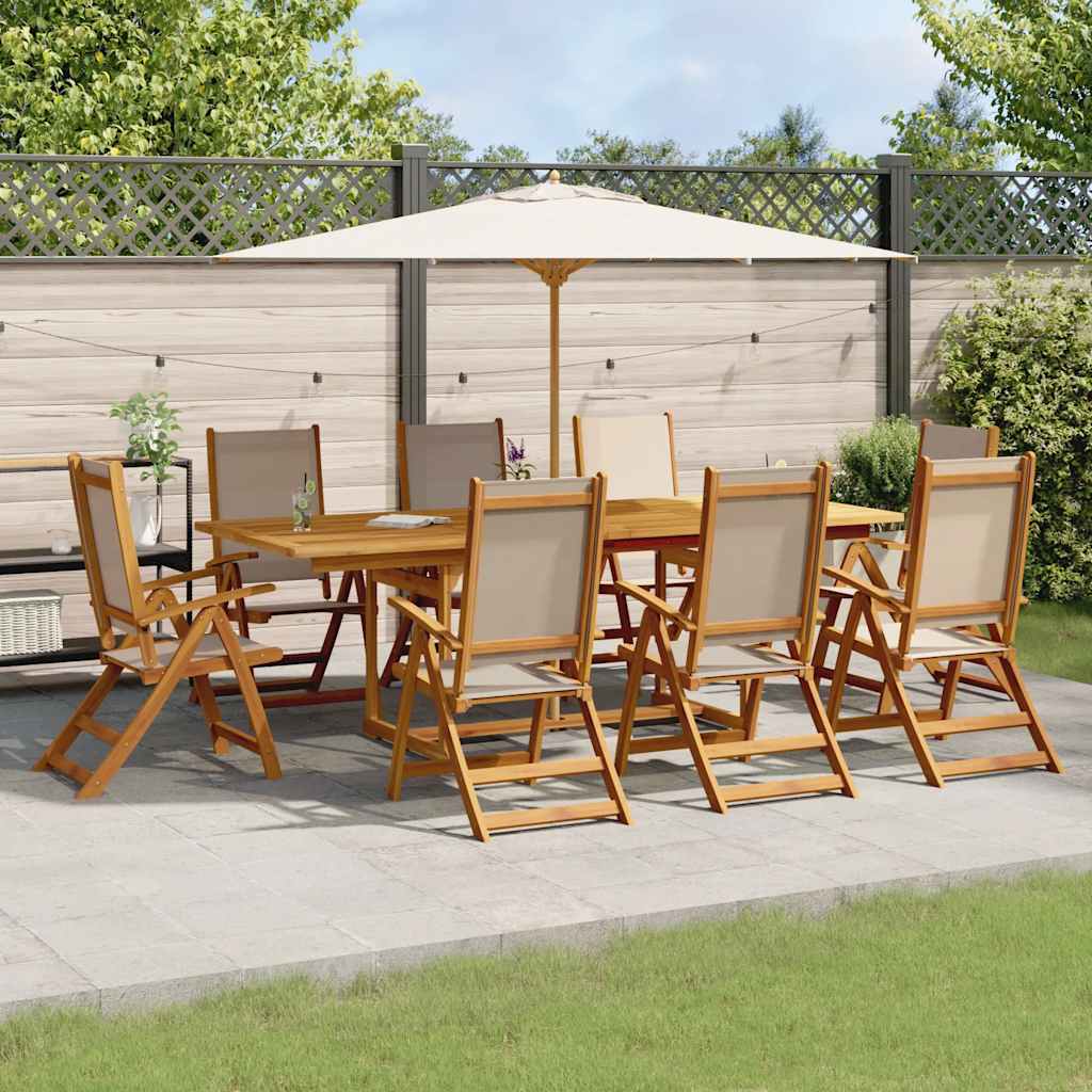 Set Pranzo da Giardino 9pz Legno Massello di Acacia e Textilene