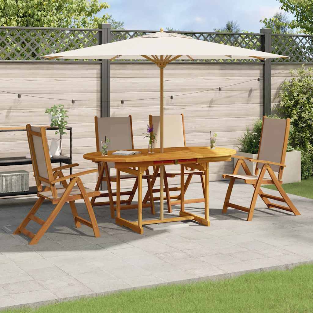 Set Pranzo da Giardino 5pz Legno Massello di Acacia e Textilene