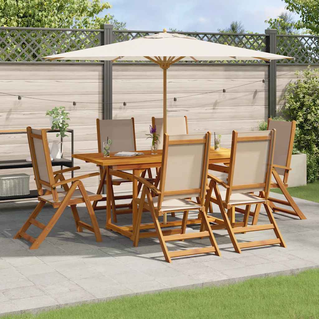 Set Pranzo da Giardino 7pz Legno Massello di Acacia e Textilene
