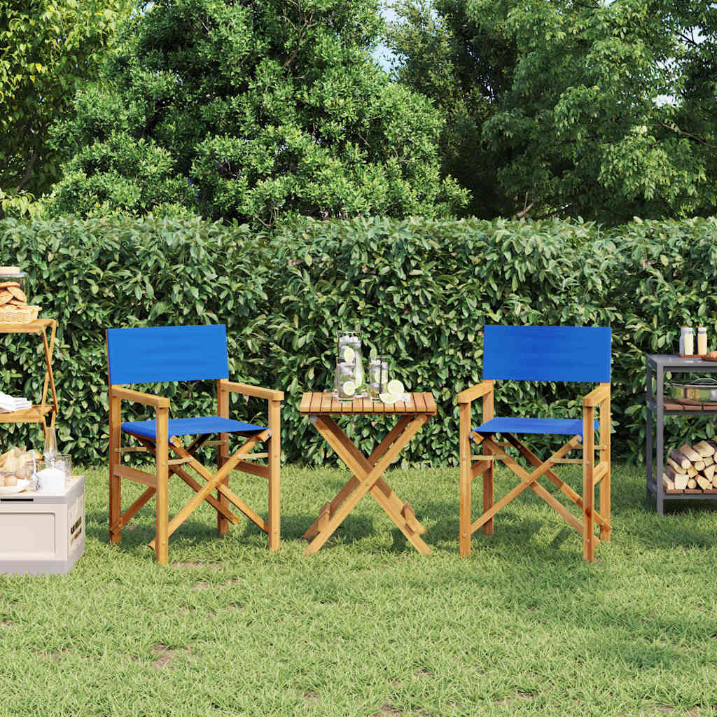 Sedie da Regista Pieghevoli 2 pz Blu in Legno Massello di Teak