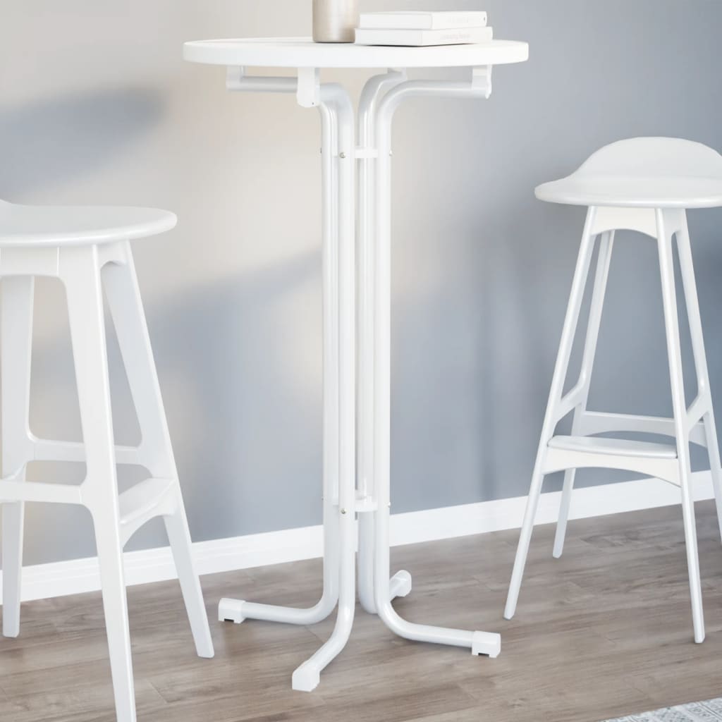 Tavolo da Bar Bianco Ã˜60x110 cm Legno Multistrato e Acciaio