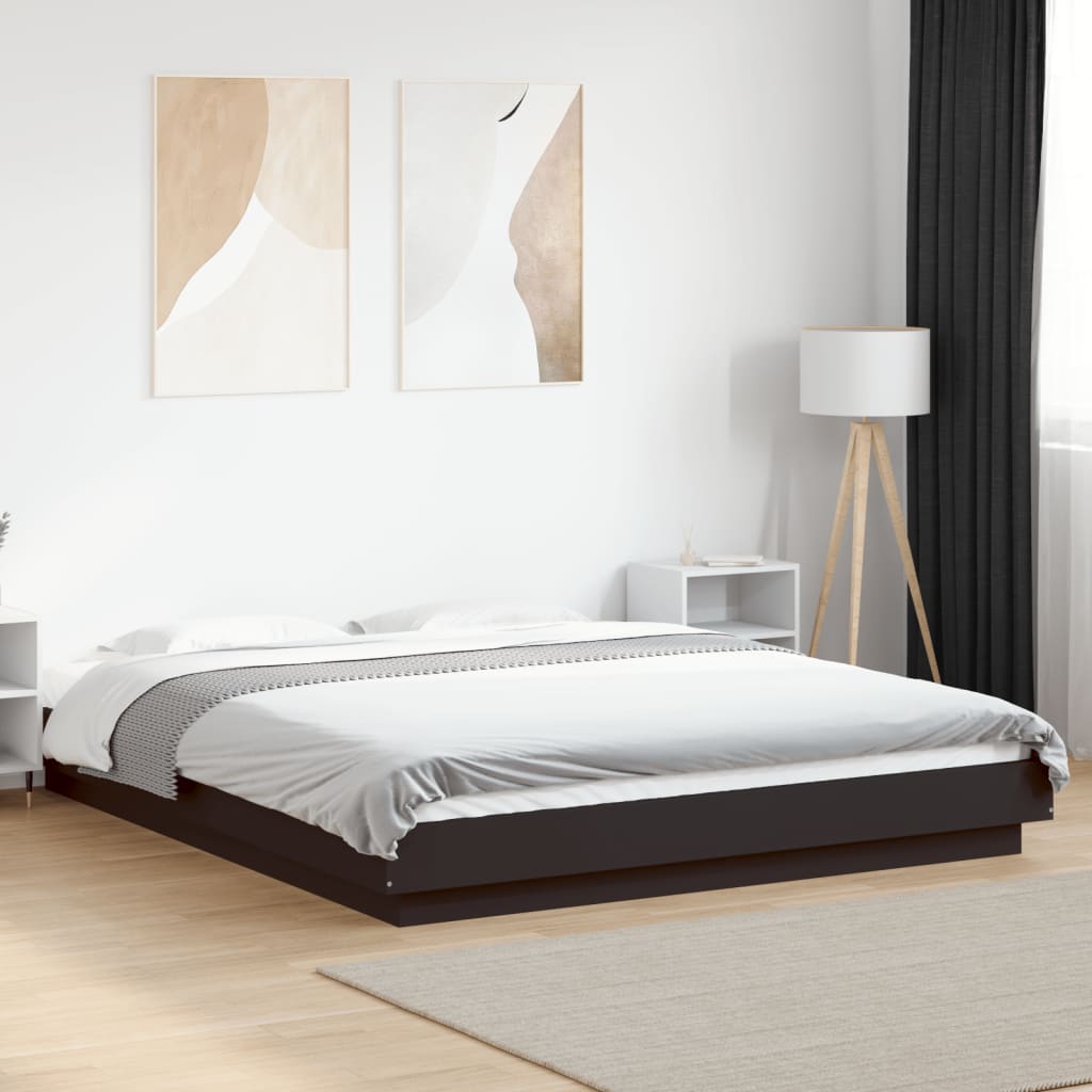 Giroletto con Luci LED Nero 160x200 cm in Legno Multistrato