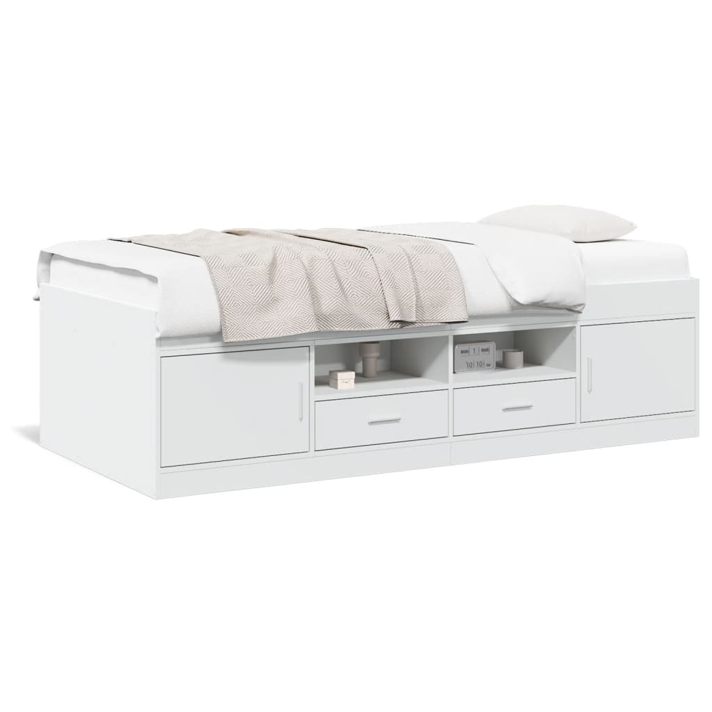 Divano Letto con Cassetti senza Materasso Bianco 100x200 cm