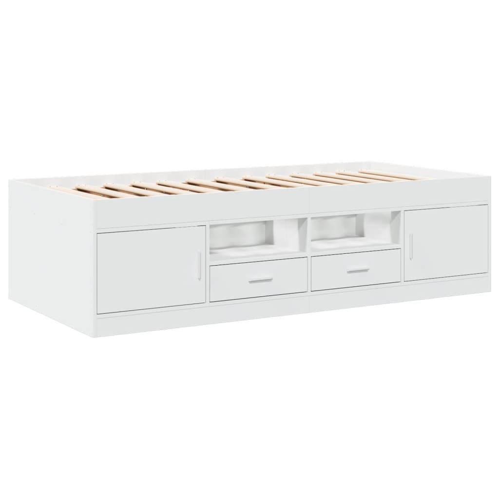 Divano Letto con Cassetti senza Materasso Bianco 100x200 cm