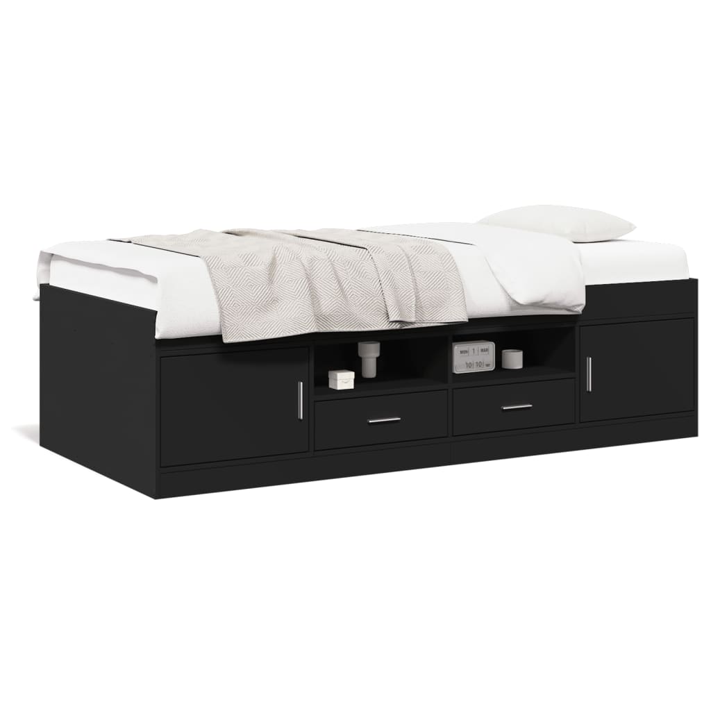 Divano Letto con Cassetti senza Materasso Nero 100x200 cm