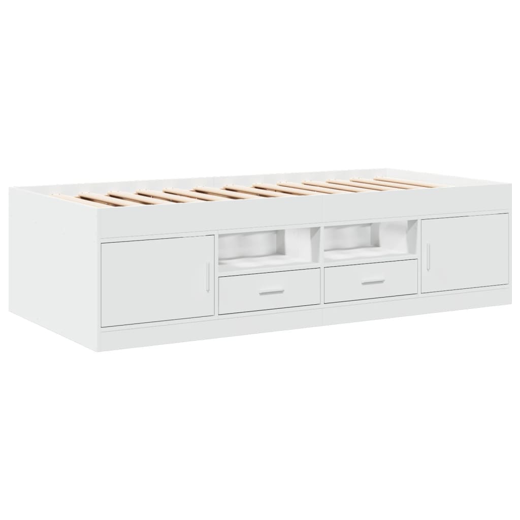 Divano Letto con Cassetti senza Materasso Bianco 90x200 cm