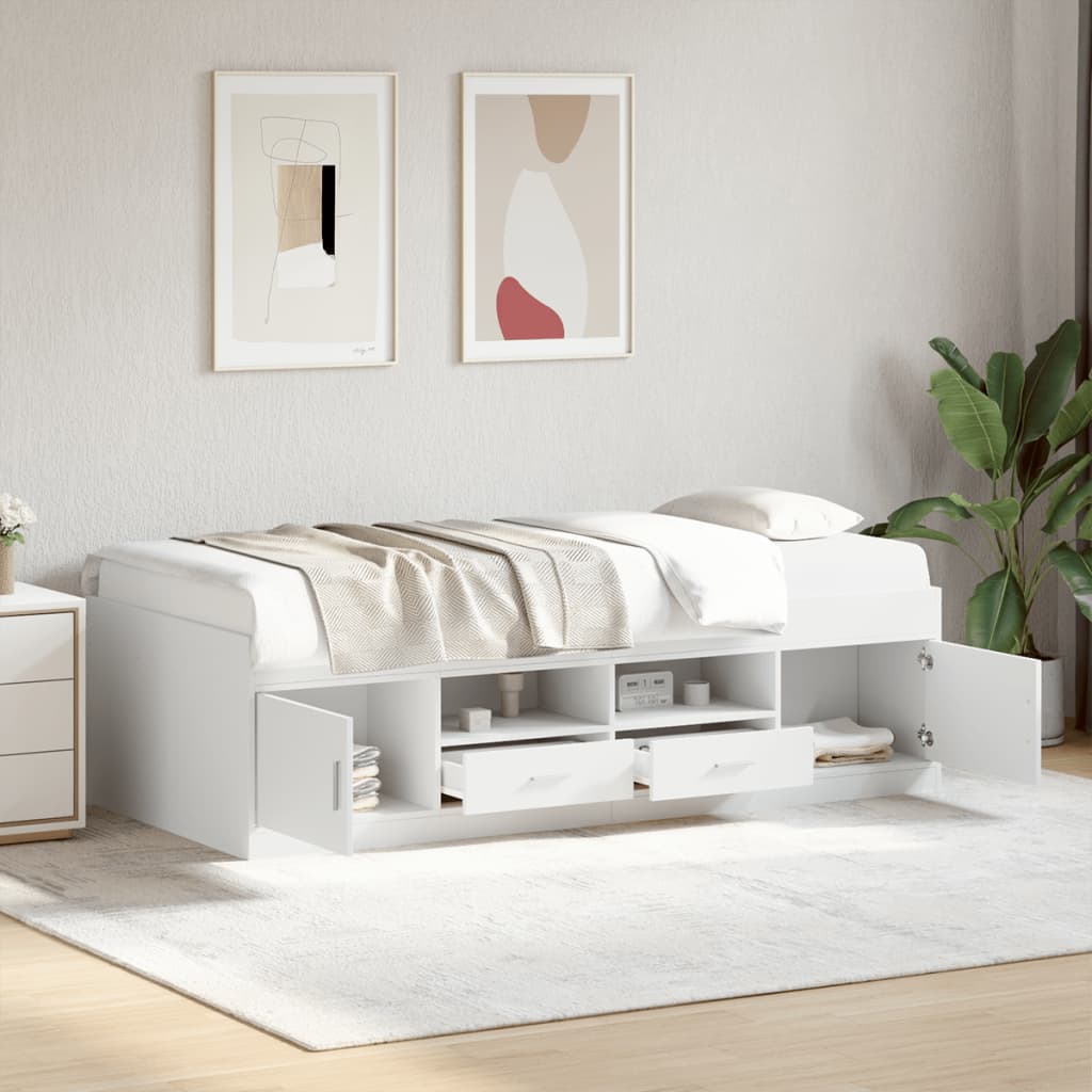 Divano Letto con Cassetti senza Materasso Bianco 90x200 cm