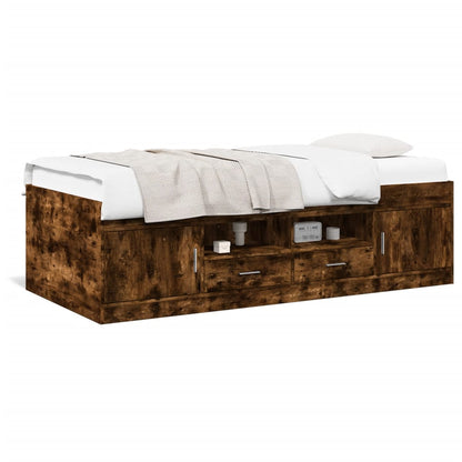 Divano Letto con Cassetti senza Materasso Rovere Fumo 90x200 cm