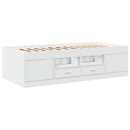 Divano Letto con Cassetti senza Materasso Bianco 90x190 cm