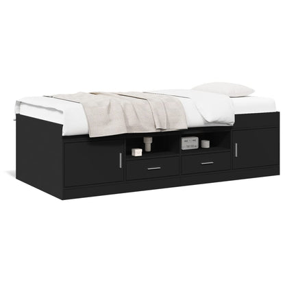 Divano Letto con Cassetti senza Materasso Nero 90x190 cm