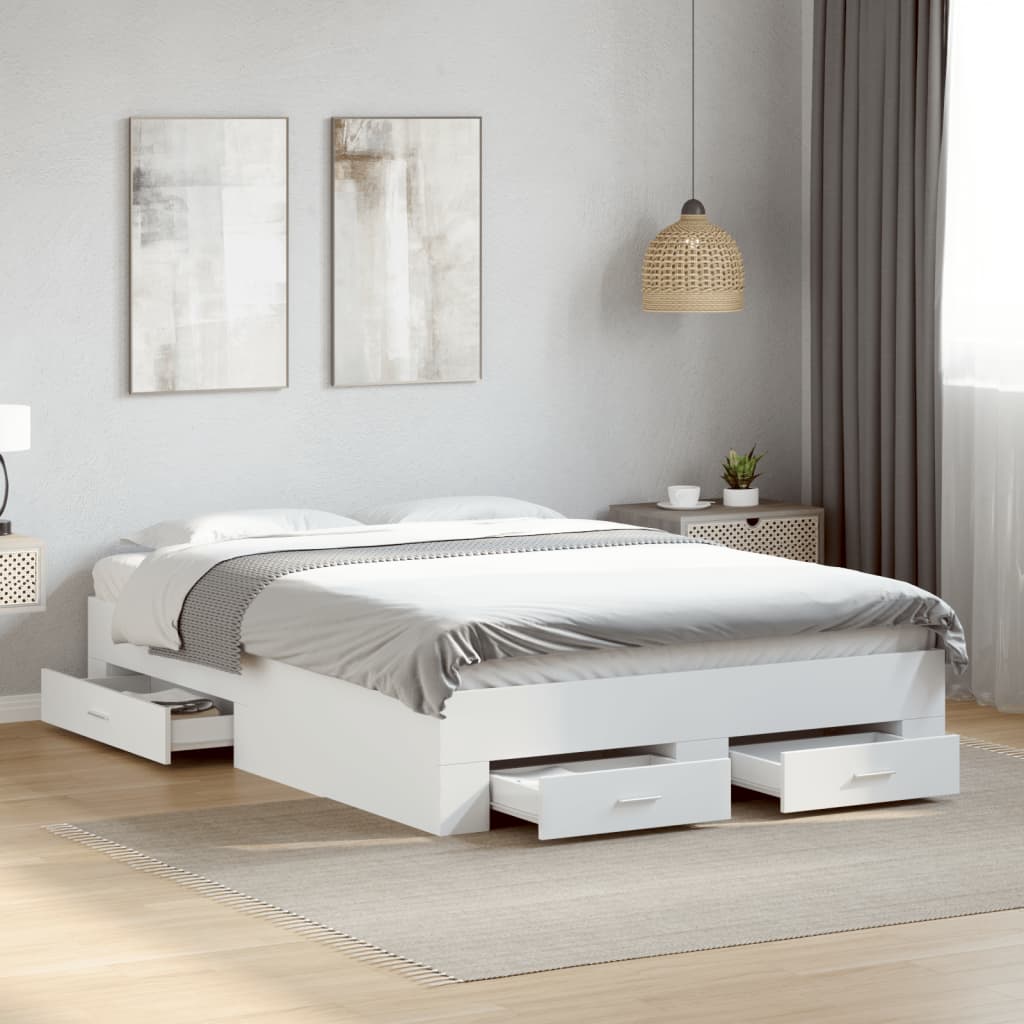 Giroletto con Cassetti Bianco 135x190 cm in Legno Multistrato