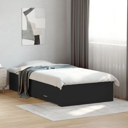 Giroletto con Cassetti Nero 90x190 cm in Legno Multistrato