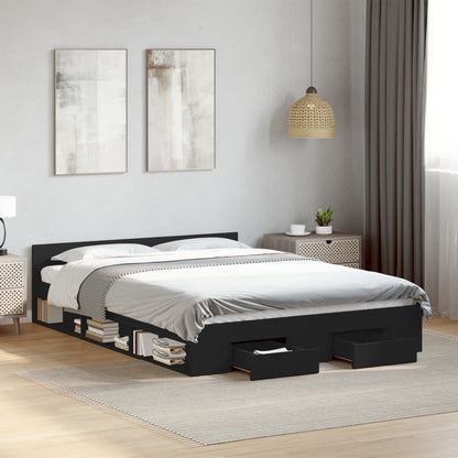 Giroletto con Cassetti Nero 120x190 cm in Legno Multistrato