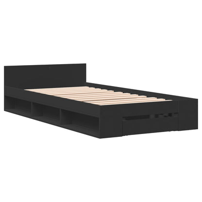 Giroletto con Cassetto Nero 90x190 cm in Legno Multistrato