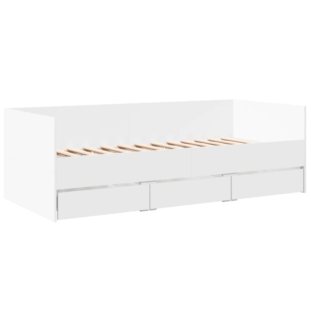Divano Letto con Cassetti senza Materasso Bianco 100x200 cm
