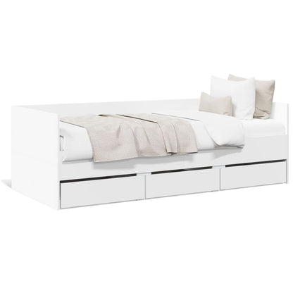 Divano Letto con Cassetti senza Materasso Bianco 90x200 cm