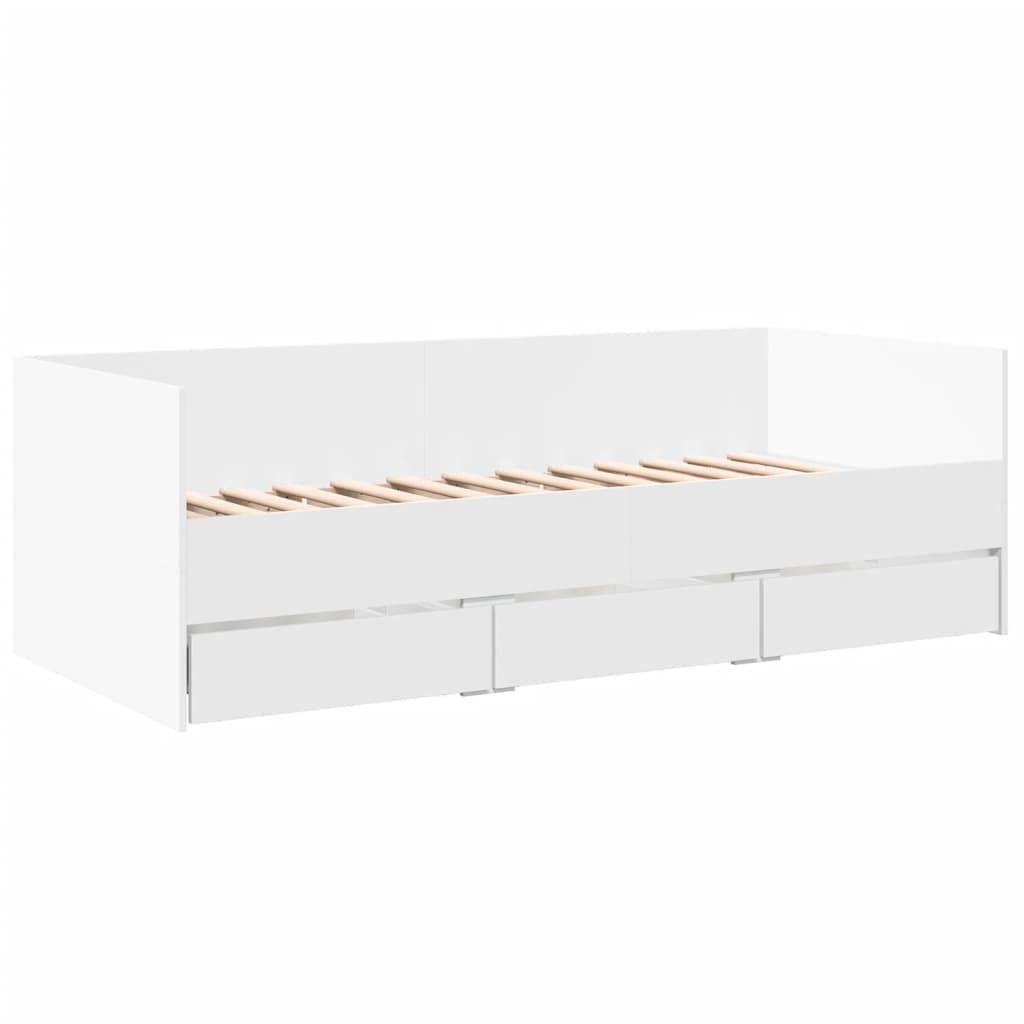 Divano Letto con Cassetti senza Materasso Bianco 90x190 cm