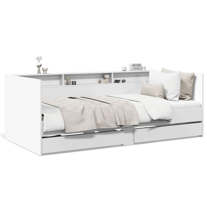Divano Letto con Cassetti senza Materasso Bianco 100x200 cm