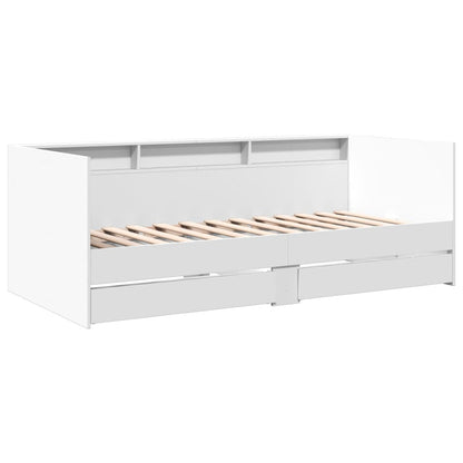 Divano Letto con Cassetti senza Materasso Bianco 100x200 cm