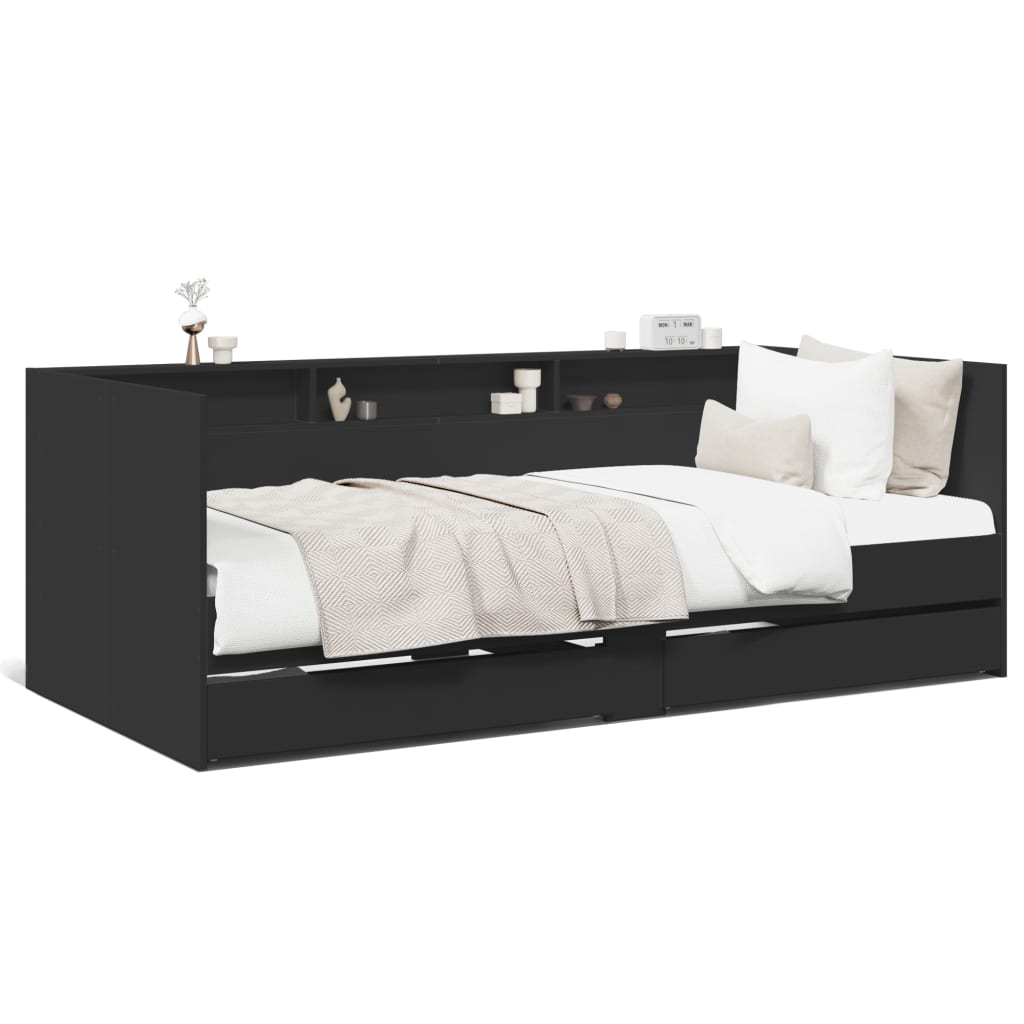 Divano Letto con Cassetti senza Materasso Nero 100x200 cm