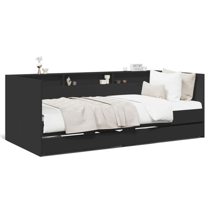 Divano Letto con Cassetti senza Materasso Nero 100x200 cm