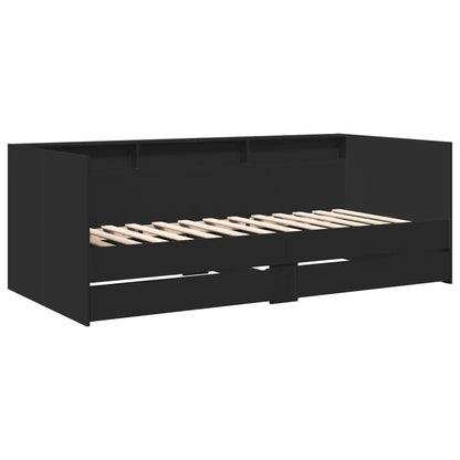 Divano Letto con Cassetti senza Materasso Nero 100x200 cm