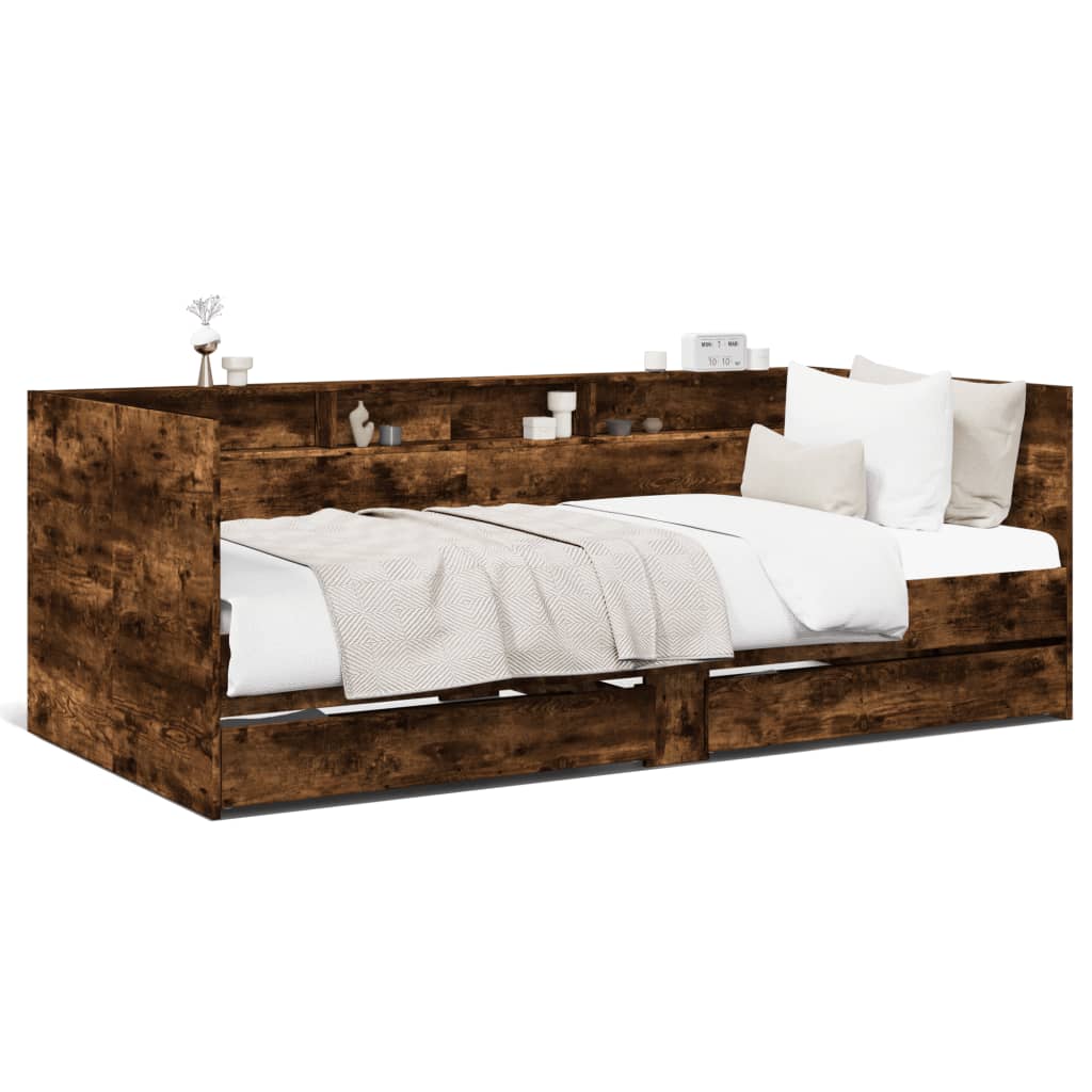 Divano Letto con Cassetti senza Materasso Rovere Fumo 100x200cm