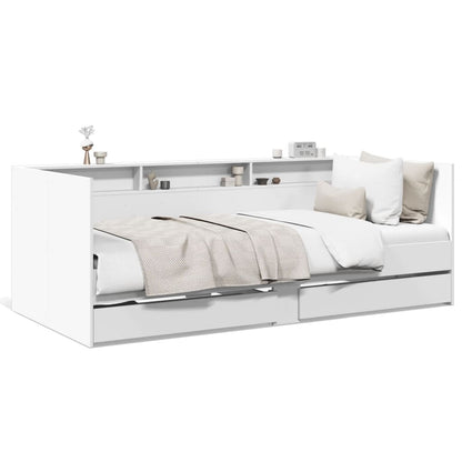 Divano Letto con Cassetti senza Materasso Bianco 90x200 cm