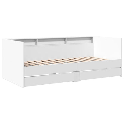 Divano Letto con Cassetti senza Materasso Bianco 90x200 cm