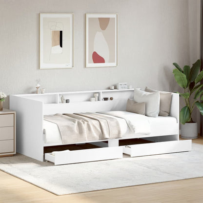 Divano Letto con Cassetti senza Materasso Bianco 90x200 cm