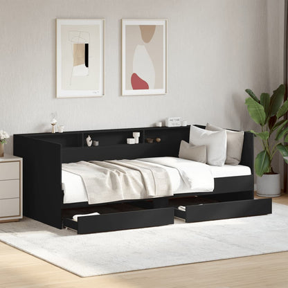 Divano Letto con Cassetti senza Materasso Nero 90x200 cm
