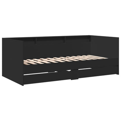 Divano Letto con Cassetti senza Materasso Nero 75x190 cm